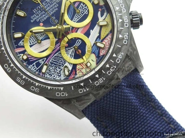 1222 Daytona DIW Carbon OMF Best Edition Blue Paint Dial on Deep Blue Nylon Strap A Tailored 2842